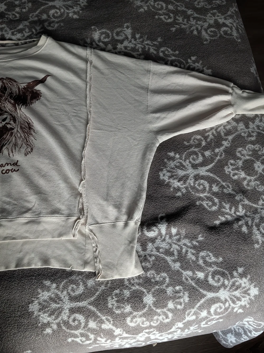Free People Cream Camden Sweatshirt with Brown Highland Cow Graphic
